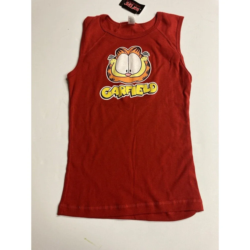 AS Tees Garfield Red Sleeveless Graphic Print Tank Top Crew Neck Kids M